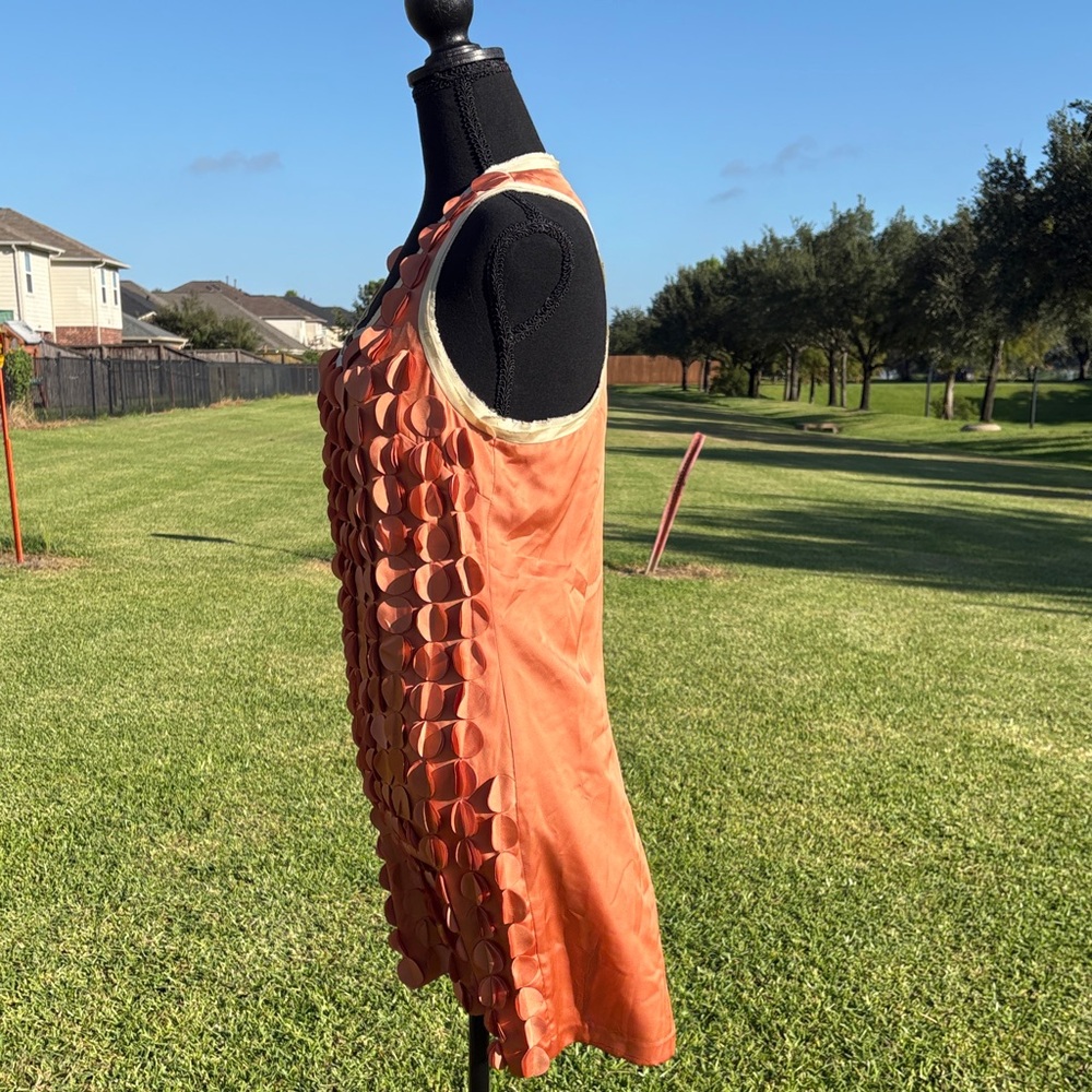 Orange Sleeveless Textured Dress - Picture 2 of 5